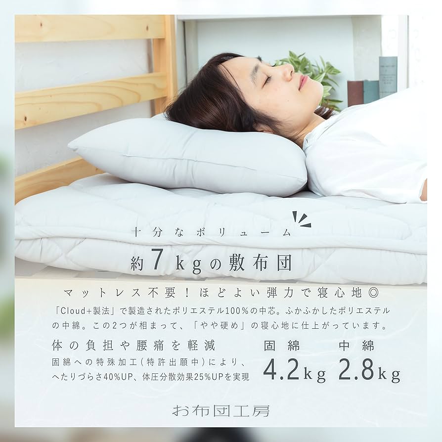 Amazon｜お布団工房 敷布団 寧々 ダブルロング 高反発 腰ラク 極厚