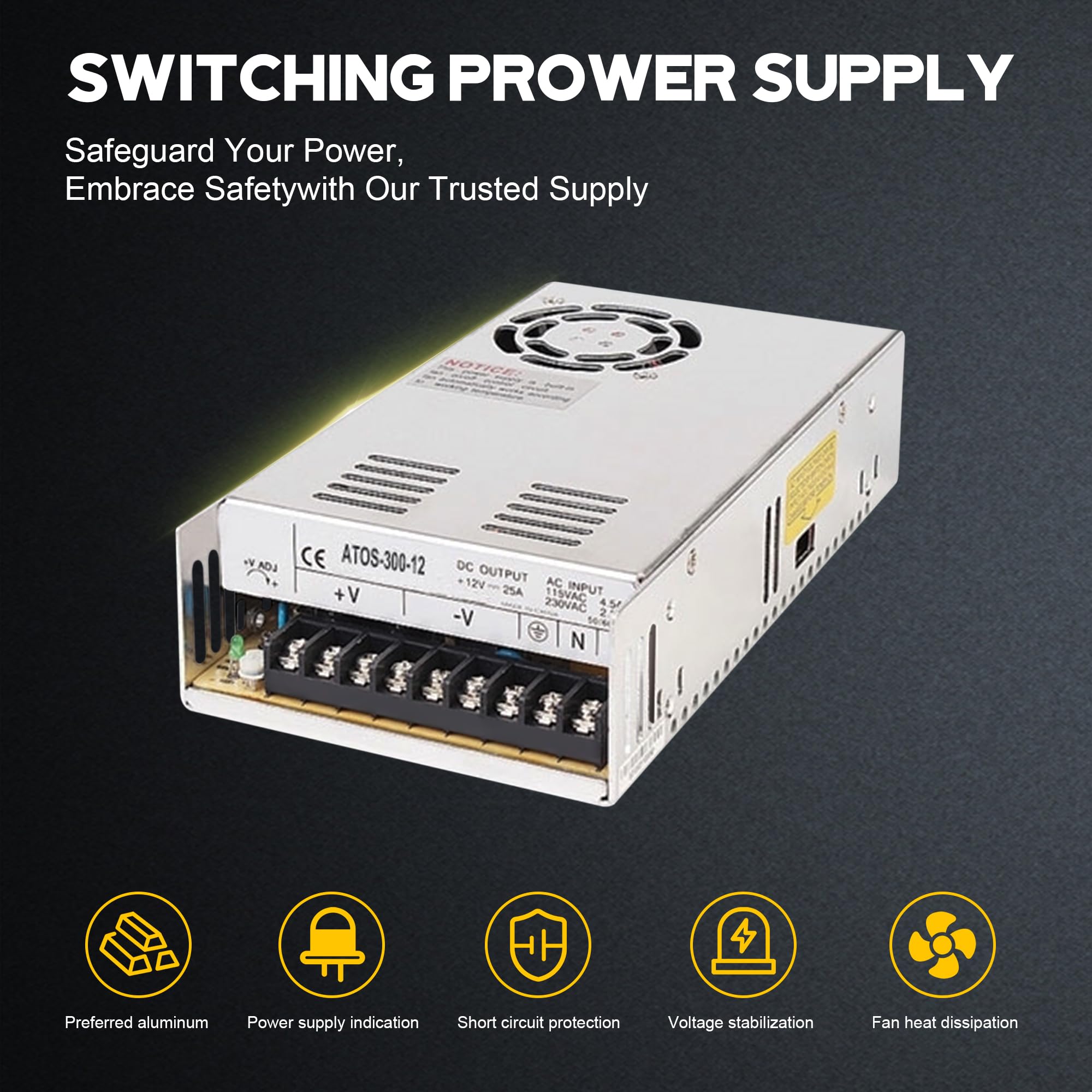 Amazon.com: 12V 25A 300W Switching Power Supply Adapter SMPS AC