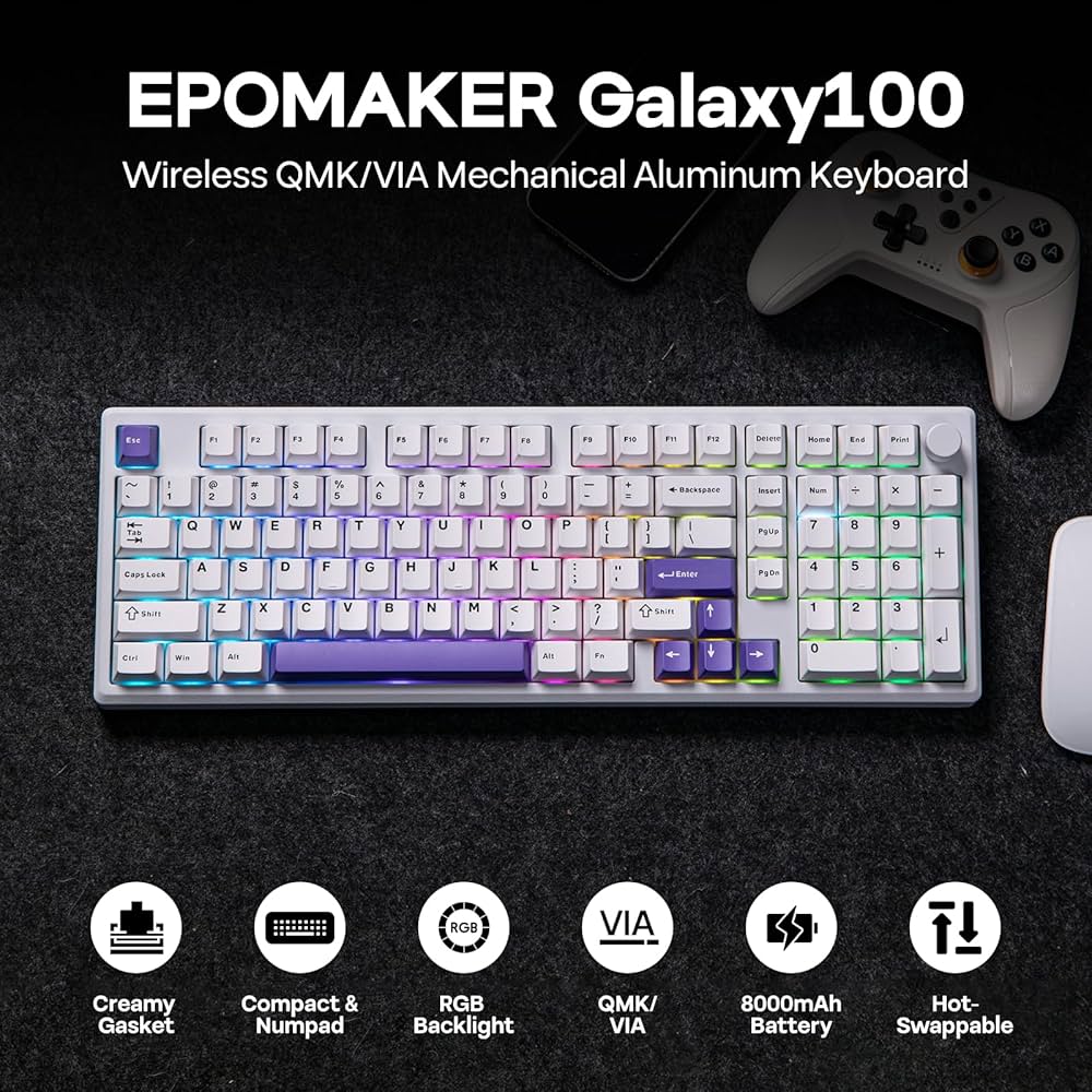 Amazon | EPOMAKER Galaxy100 QMK/VIA対応 ワイヤレスメカニカル