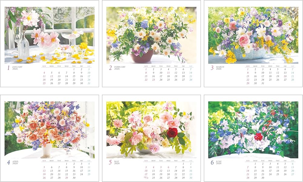 Amazon.co.jp: ミニカレンダー 永順フラワー 2026（卓上・壁掛け／月