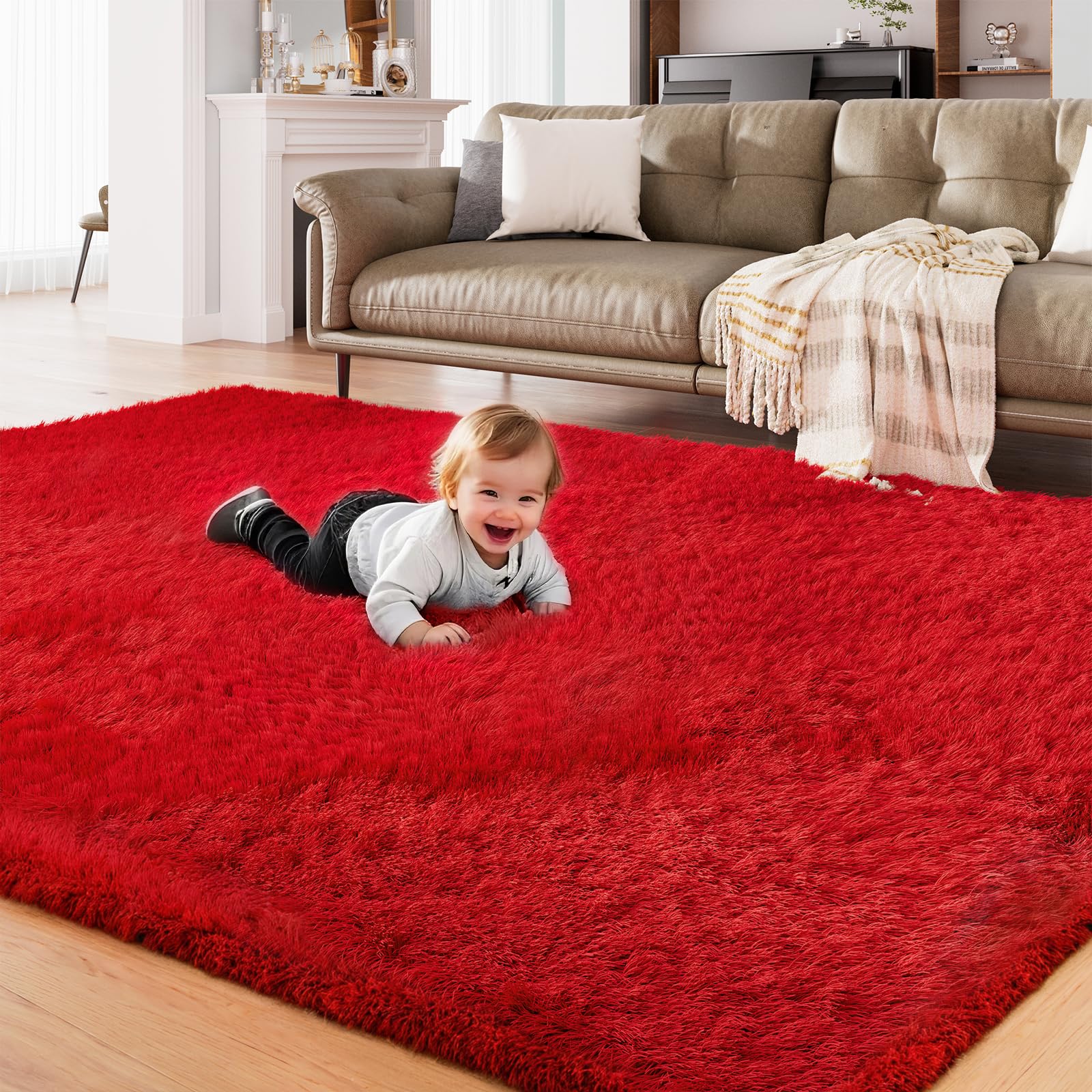 Amazon.com: AMTOVO Area Rugs for Living Room, Fluffy Red 5x7