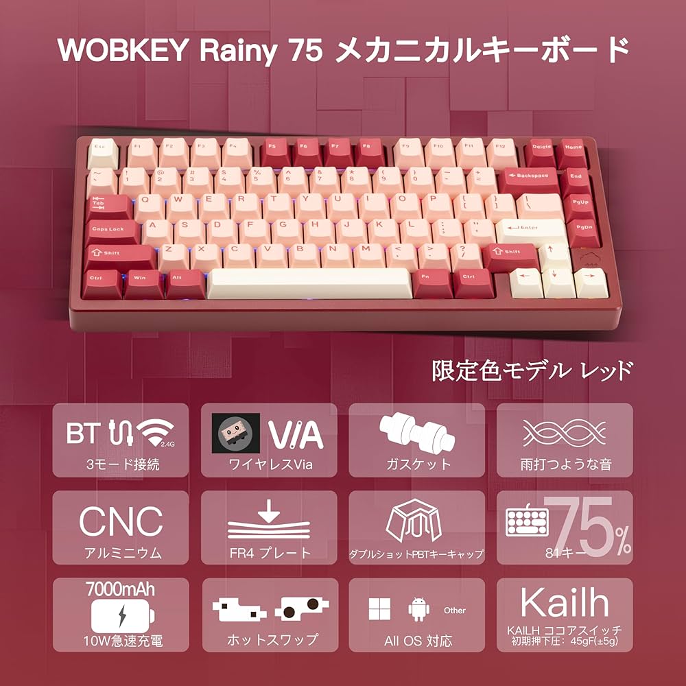 Amazon | 【WOBKEY Rainy75キーボード】雨音のような打鍵音 メカニカル