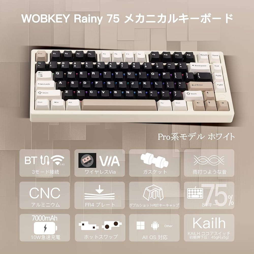 Amazon.co.jp: 【WOBKEY Rainy 75 Keyboard】Rain-like Keystroke