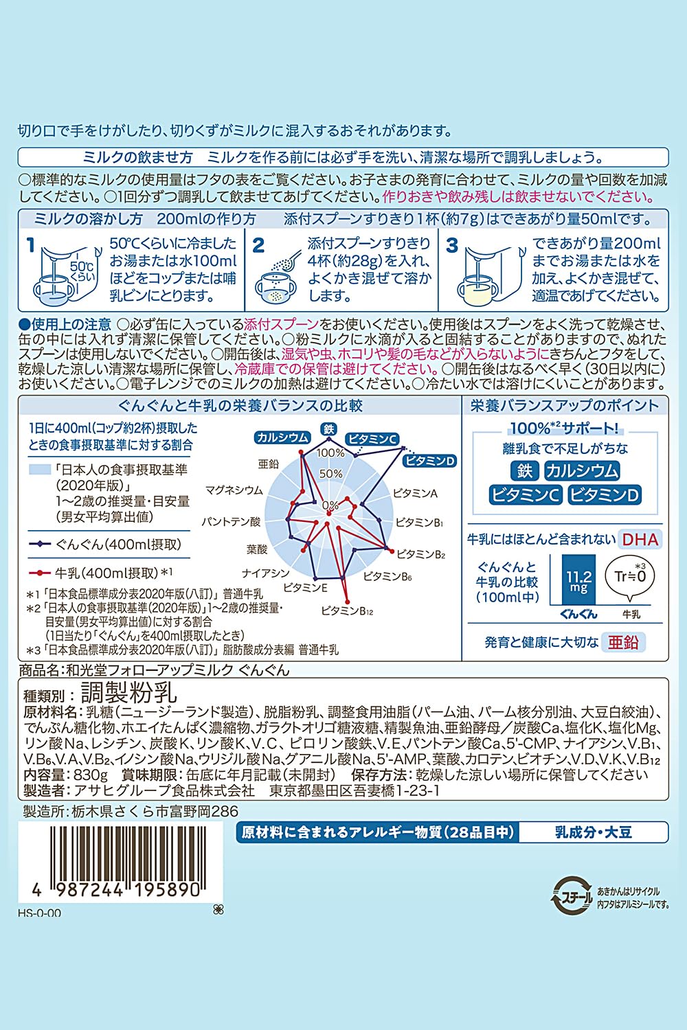 Amazon.co.jp: 【和光堂】 フォローアップミルク ぐんぐん 830g×8缶