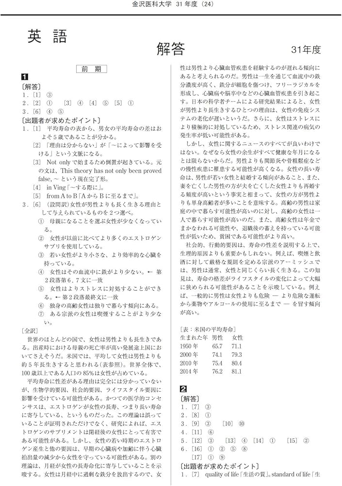 金沢医科大学 (2021年度) (医学部入試問題と解答 15) | みすず学苑中央