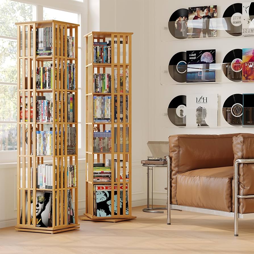 Amazon.com: XIMN 360° Rotating Bamboo CD/DVD Shelf - 6-Tier Space