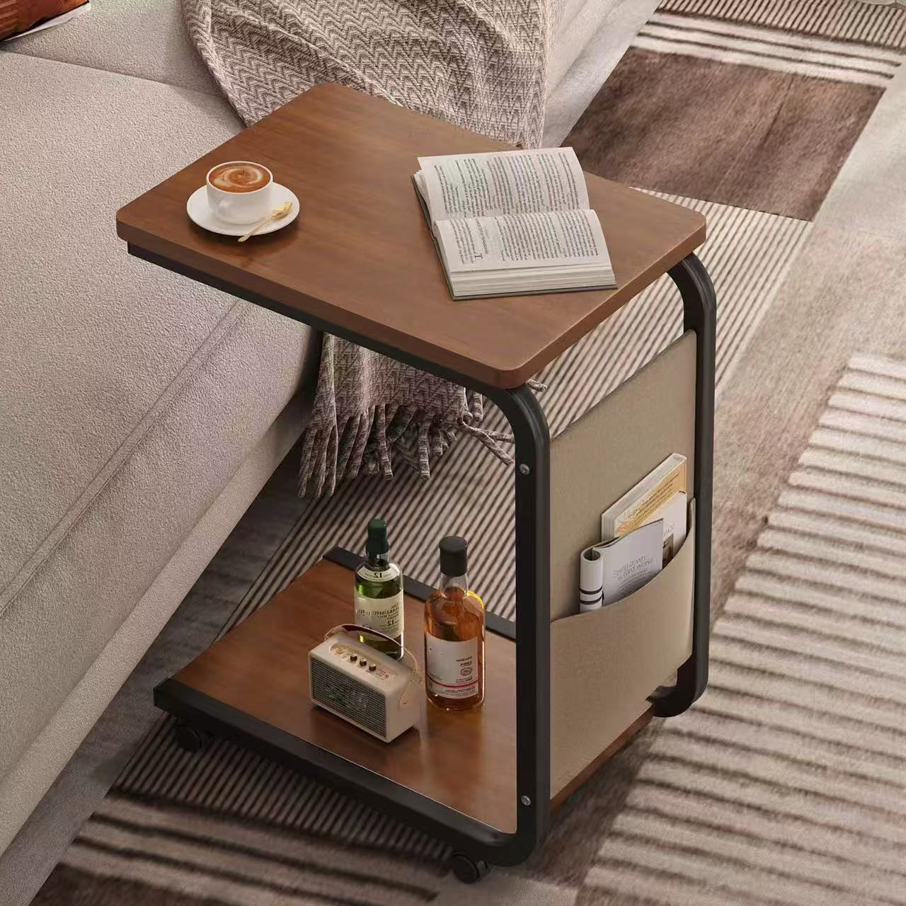 Amazon｜サイドテーブル 回転 ロック付き 収納付き (blue)｜サイド