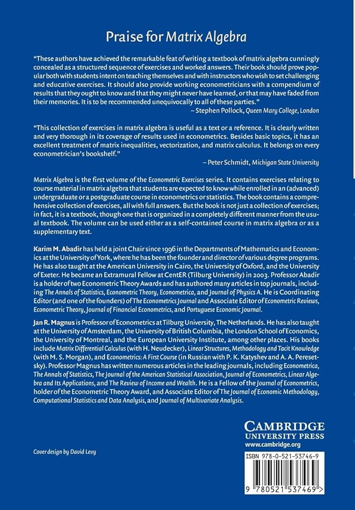 Matrix Algebra (Econometric Exercises, Vol. 1): Abadir, Karim M