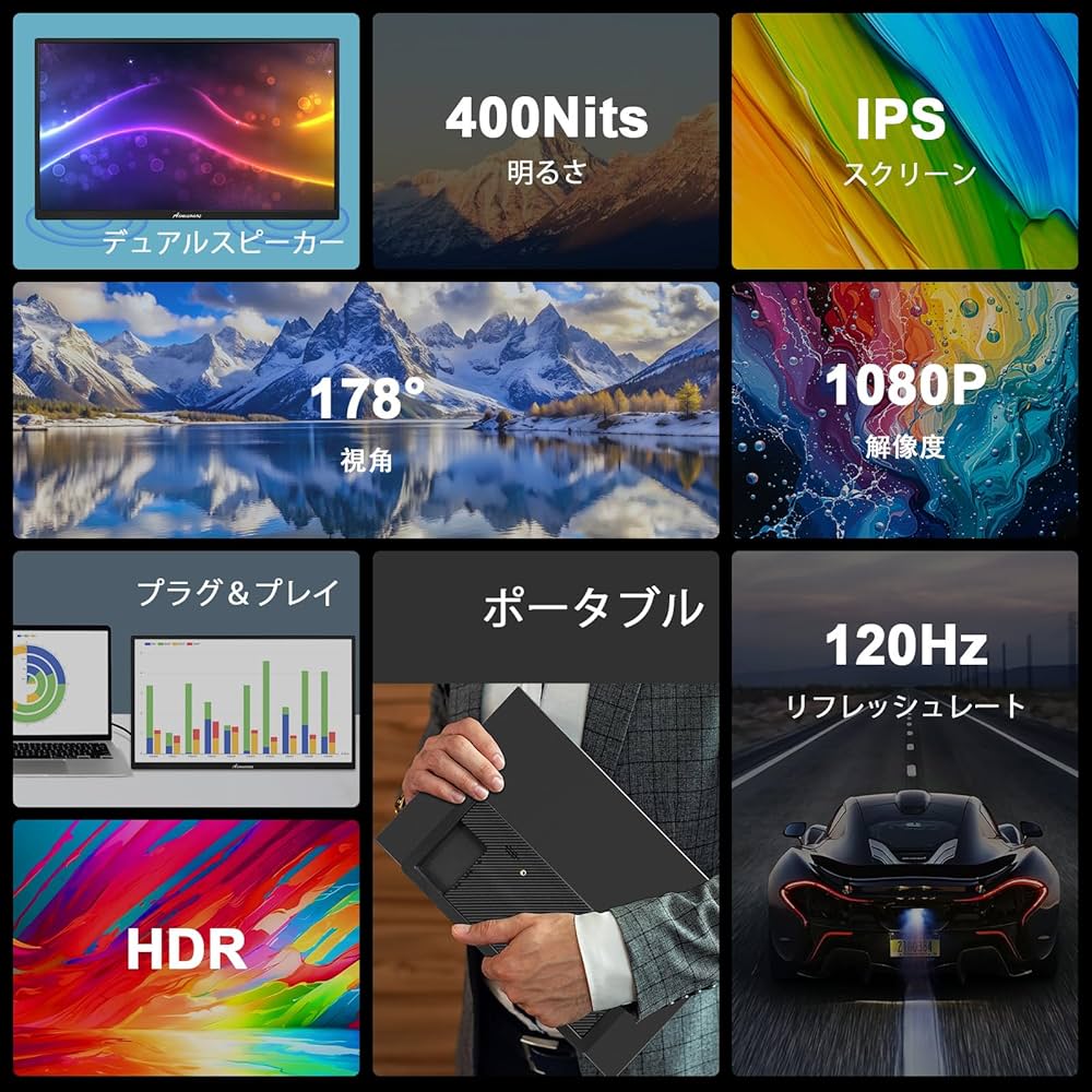Amazon.co.jp: 23.8インチポータブルモニター、1080Pモバイルモニター