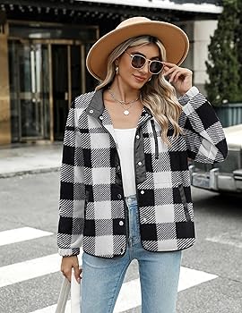 Amazon.com: Zeagoo Fleece Jackets for Women Plaid Snap Button Down