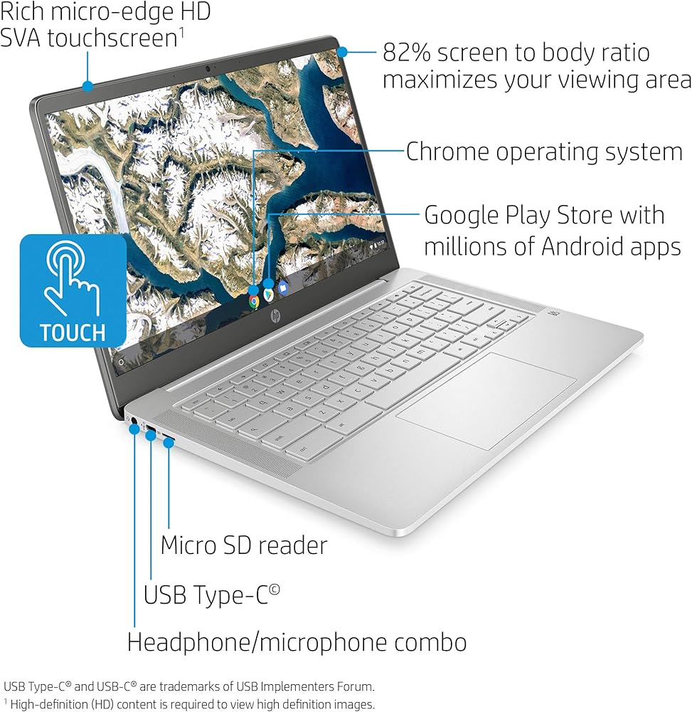 HP Chromebook 14-inch HD Touchscreen Laptop, Intel Celeron N4000