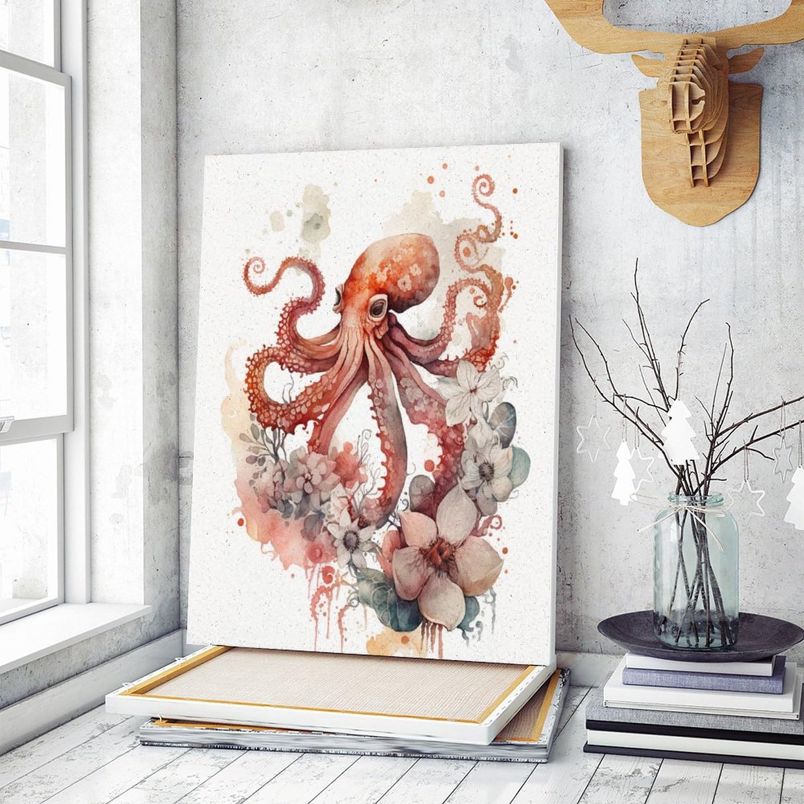 Amazon | 花とタコ 数字油絵 水彩イラスト 素晴らしい自然 数字キット