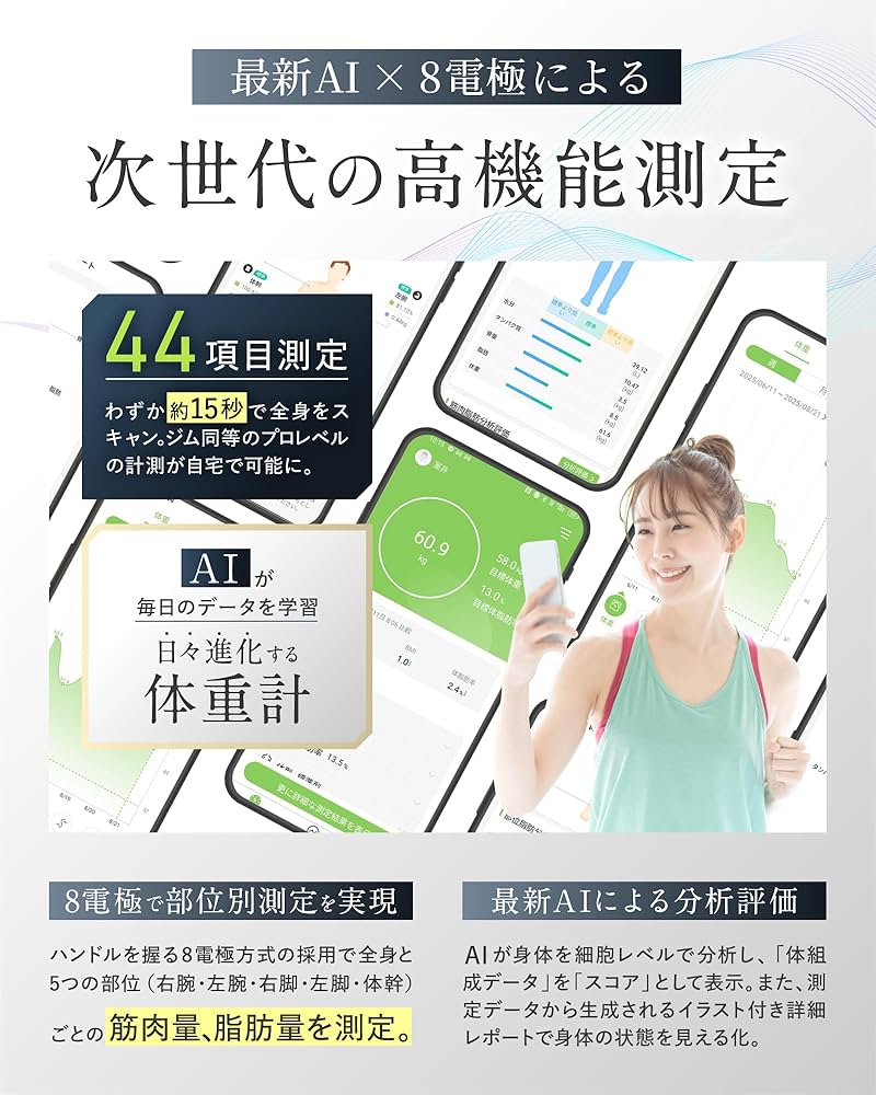 Amazon.co.jp: 体重計 AI×体組成計プレミアム-ジムレベルの44項目全身