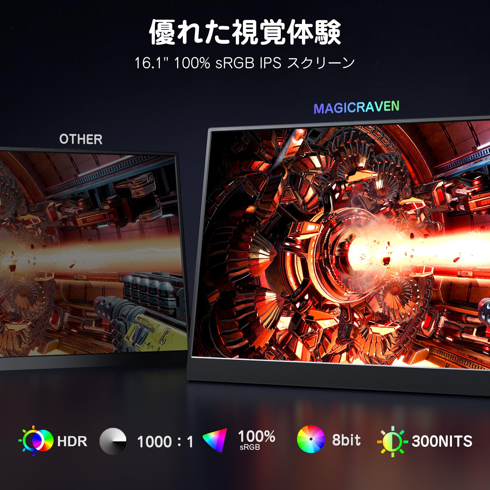 Amazon.co.jp: MAGICRAVEN モバイルモニター 144Hz 高速応答 16.1