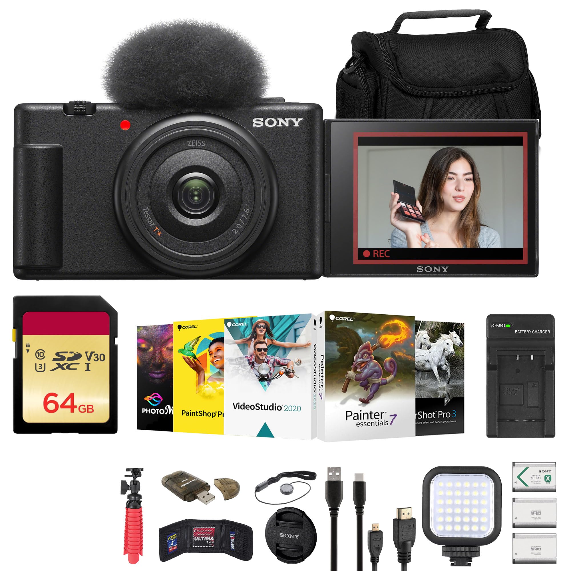 Amazon.com: Sony ZV-1F Vlogging Camera (Black) (ZV1FB) + Case +