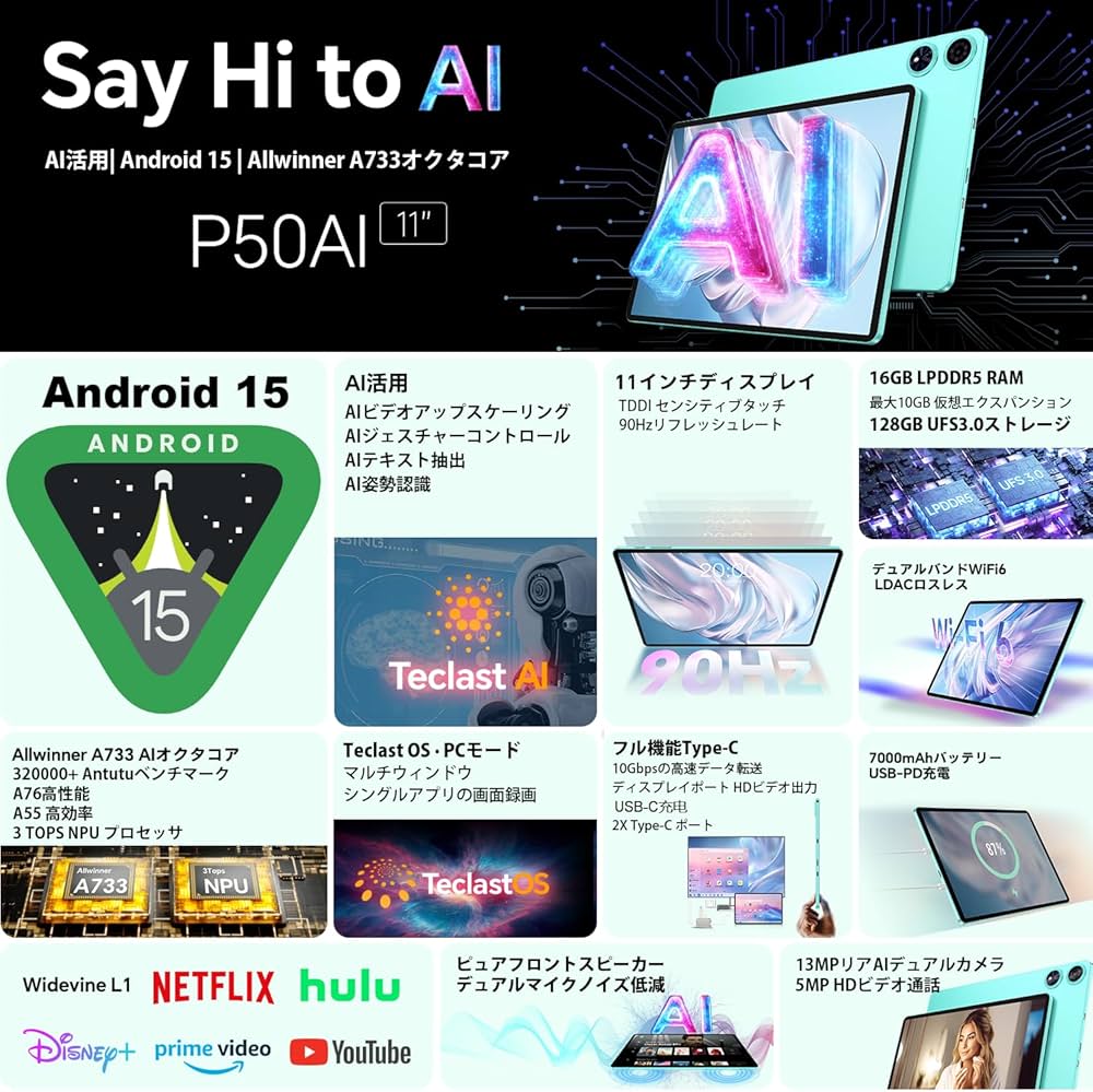 Amazon.co.jp: TECLAST P50 AI タブレット 11インチ A733 CPU 8コア