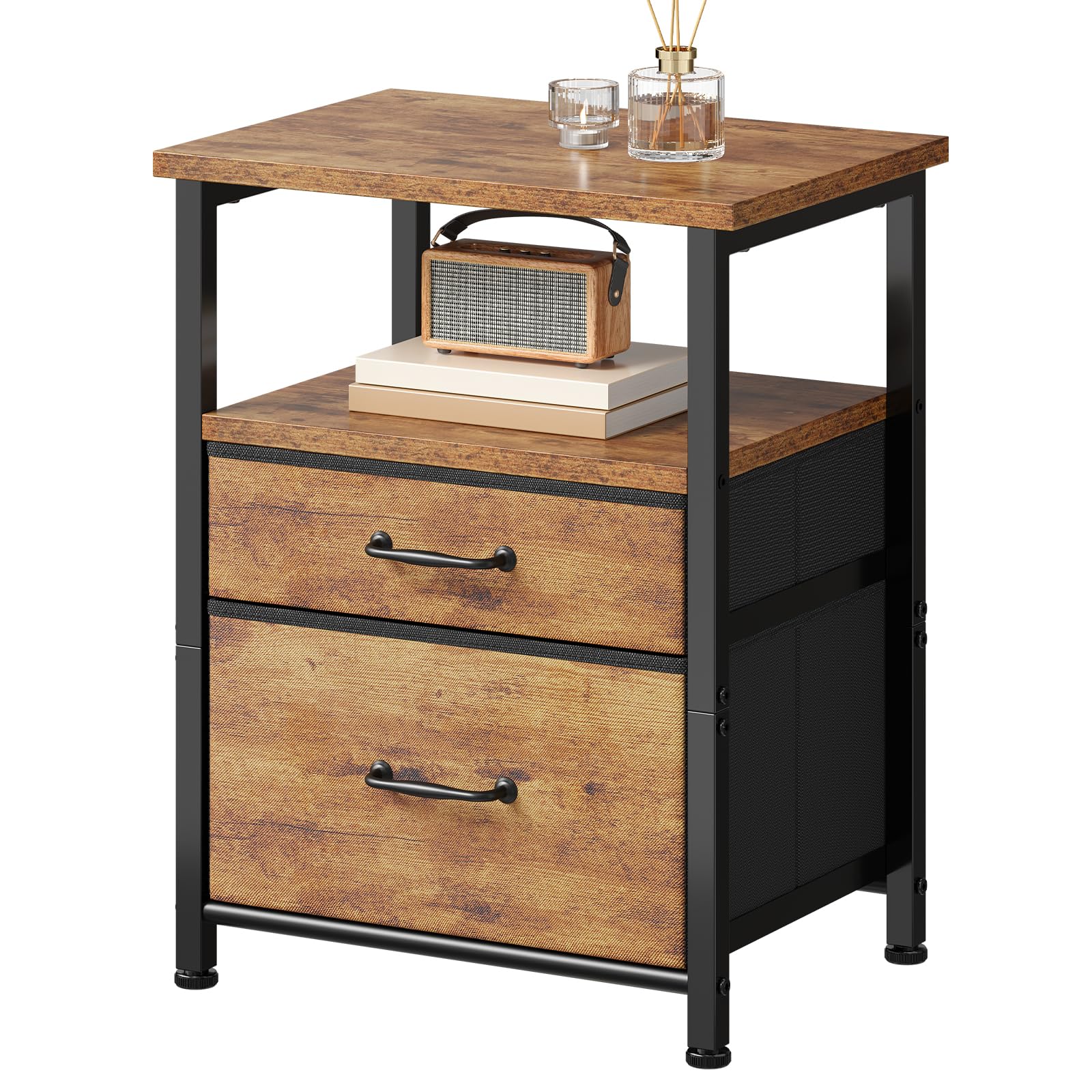 Amazon｜YeTom サイドテーブル 2つ引き出し付き 寝室 ナイトテーブル