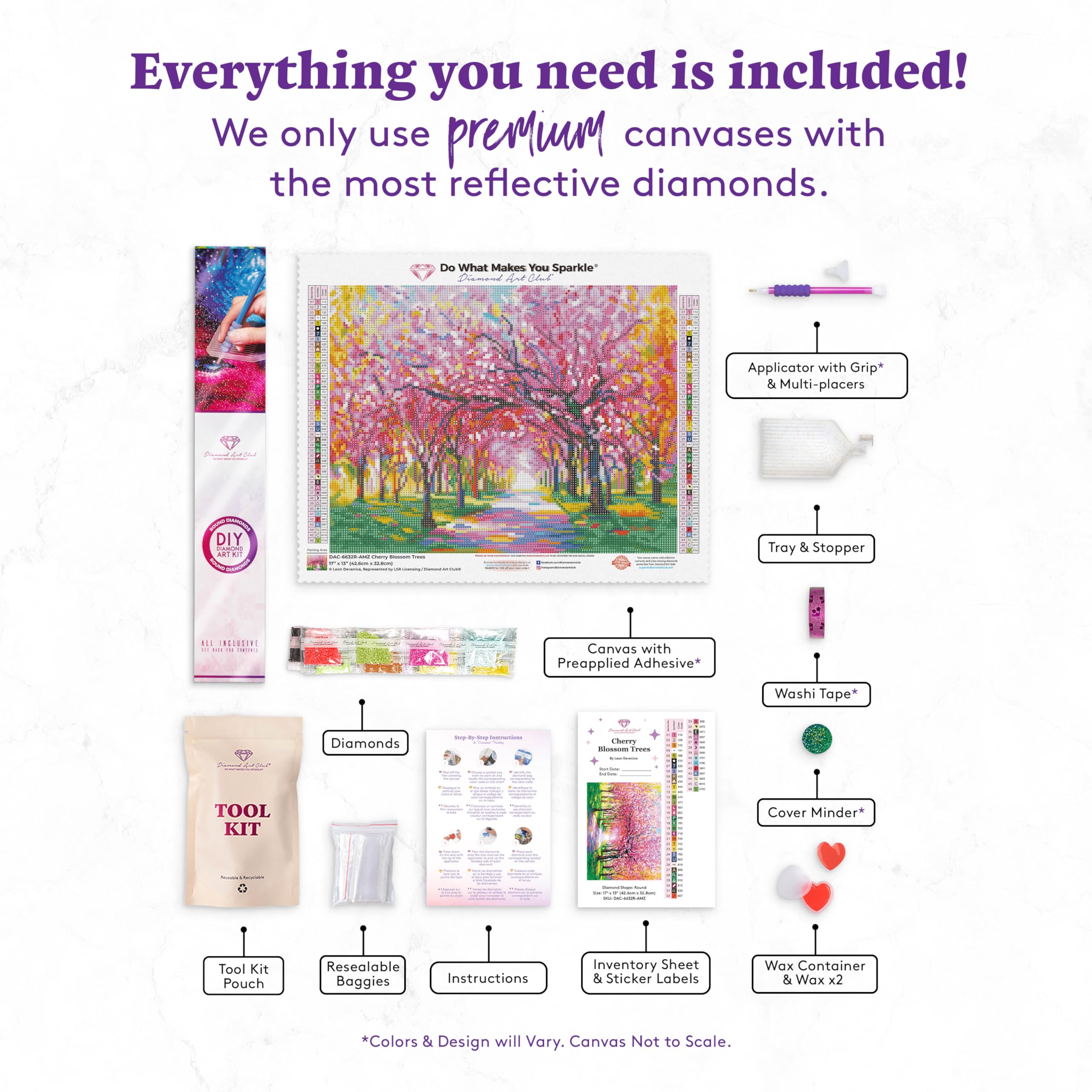 DIAMOND ART CLUB Cherry Blossom Trees Diamond Painting Kit, Fun