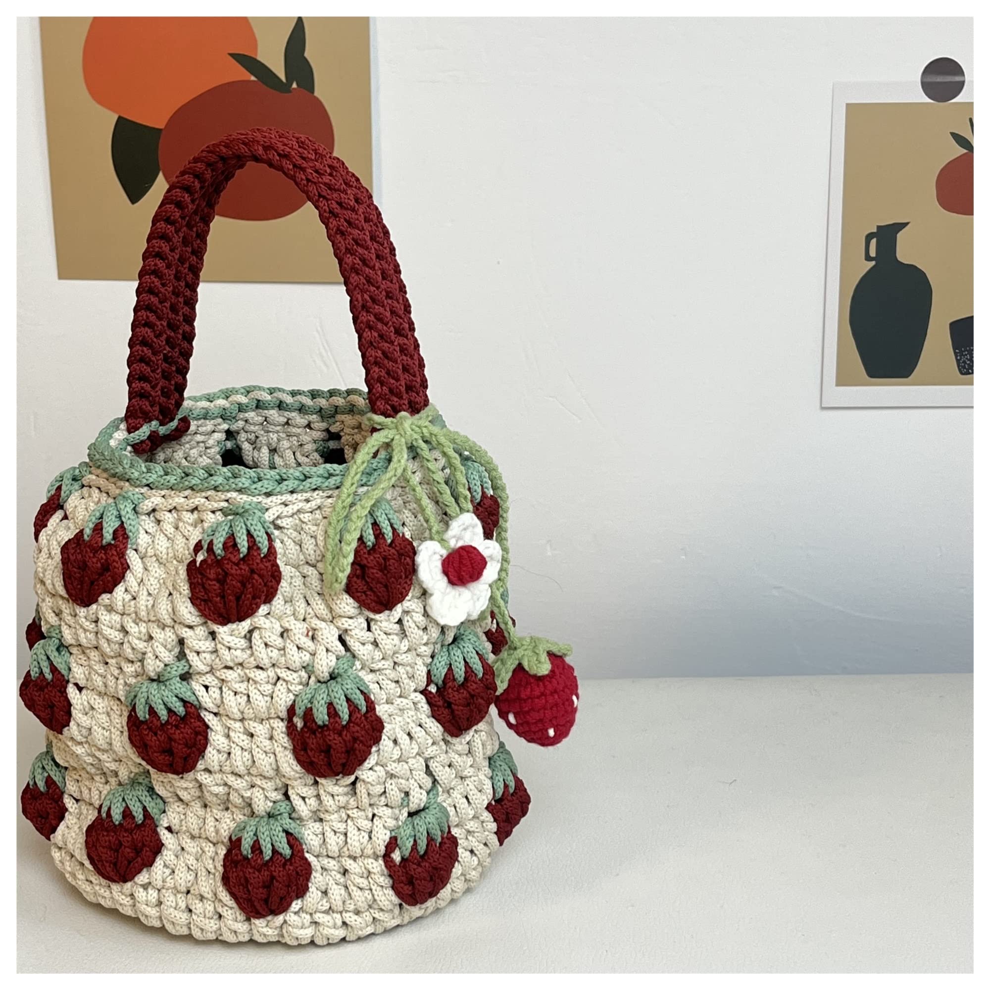 Amazon.co.jp: WWWLLL いちごDIY手編みバケットバッグかぎ針編みウール