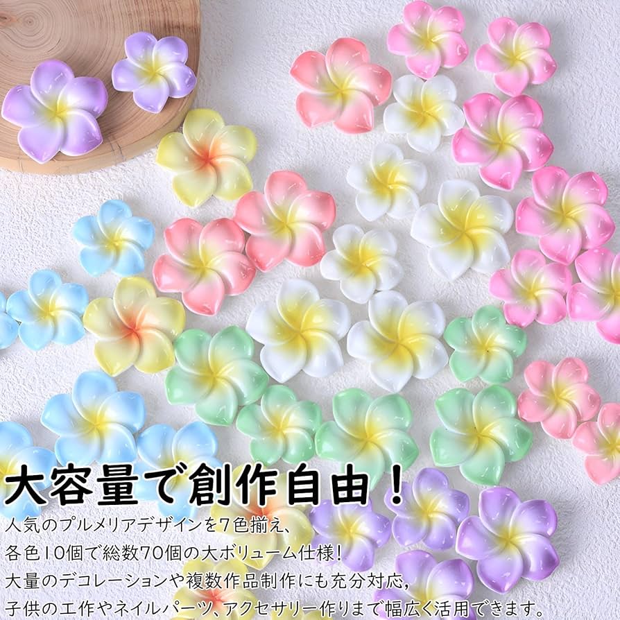 Amazon.co.jp: HAKONA プルメリア レジン 花 デコパーツ70個7色 3d