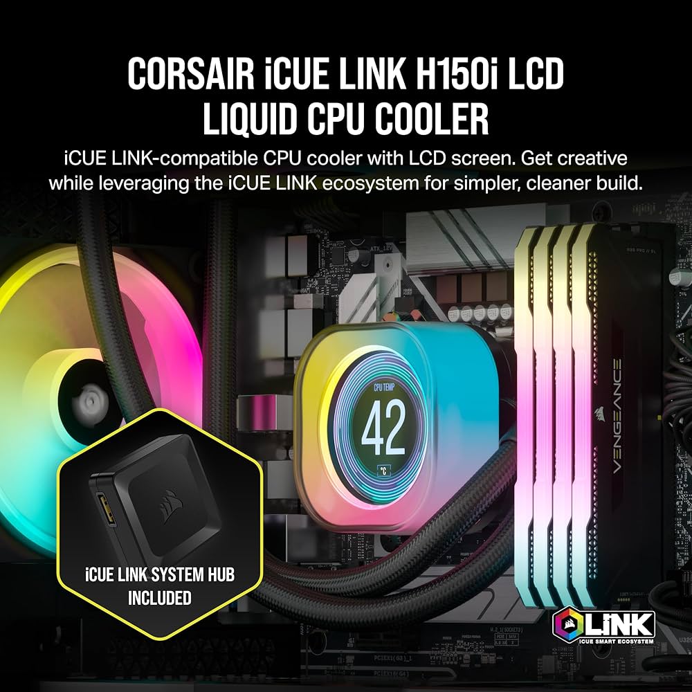 CORSAIR iCUE Link H150i LCD Liquid CPU Cooler - 360mm AIO - QX120