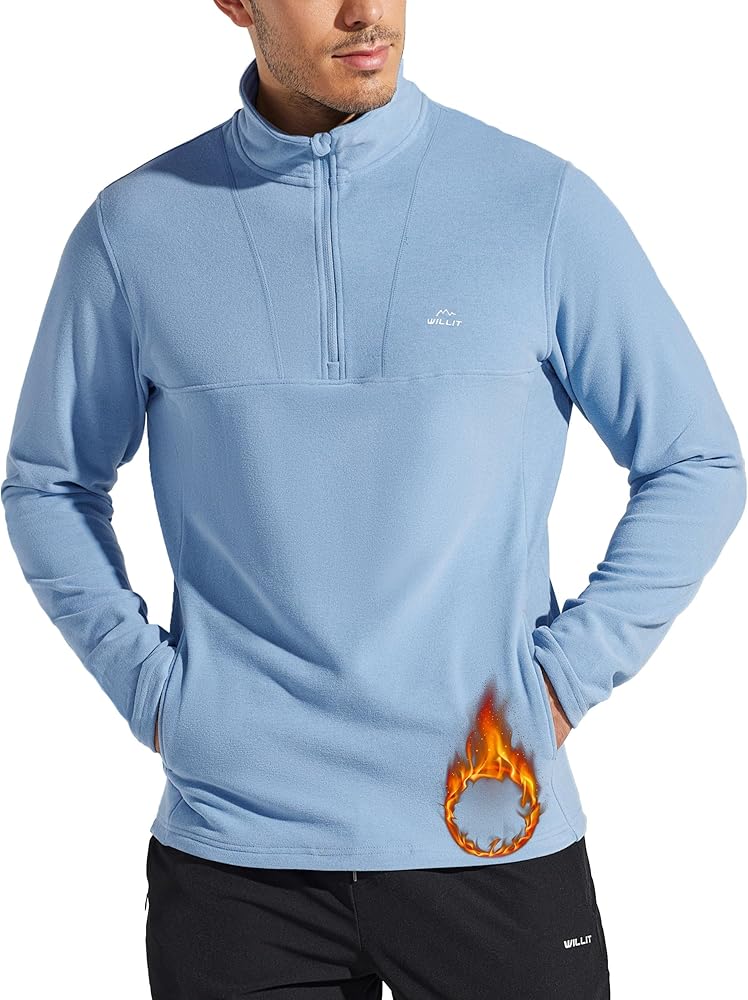 Willit Men's Winter Shirts Fleece Pullover with Pocket Quarter Zip