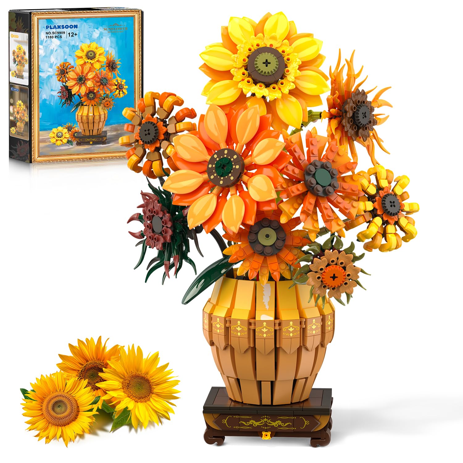 Amazon.com: PLAXSOON Sunflower Building Set with Lights Vase Base