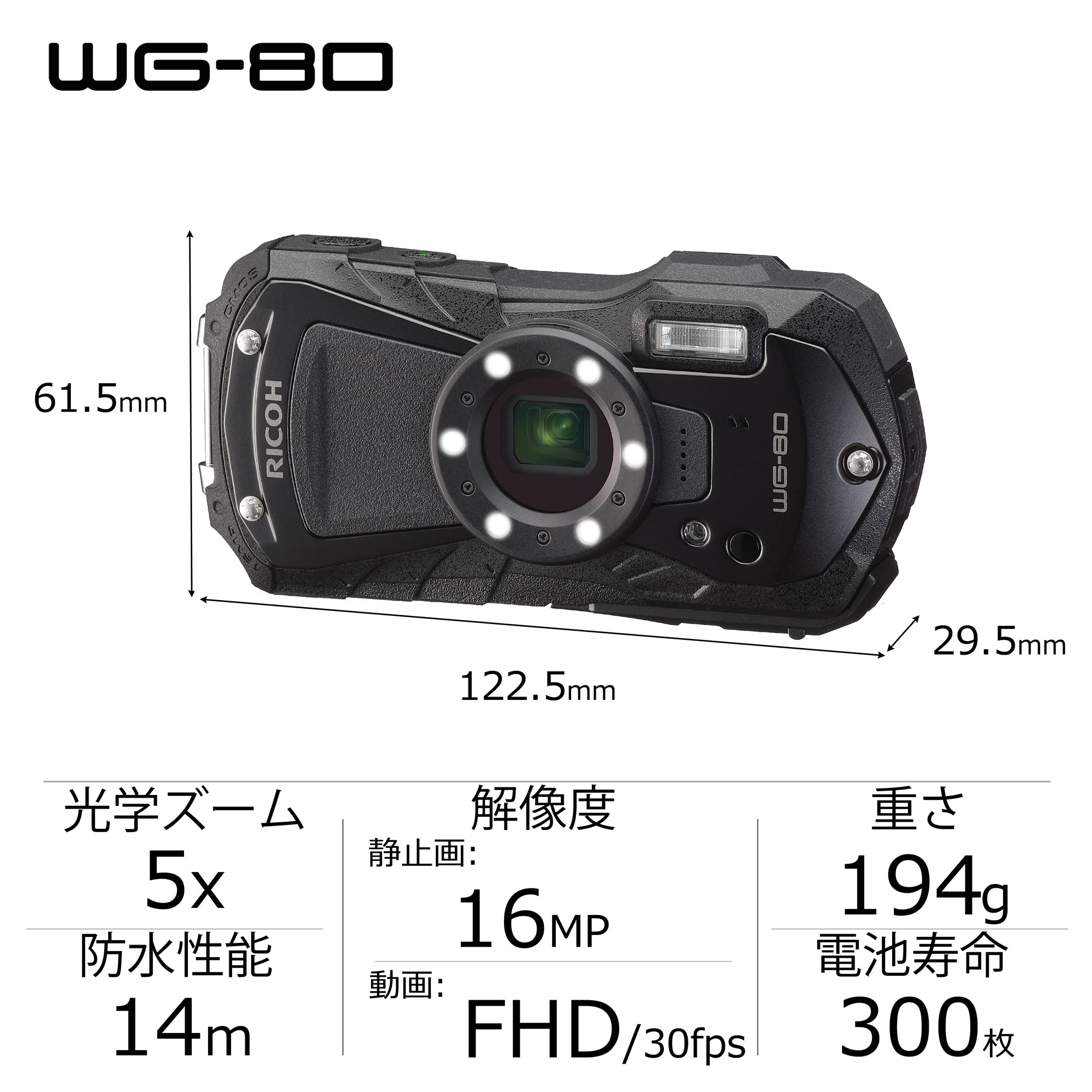 Amazon.com : Ricoh WG-80 Black Waterproof Digital Camera