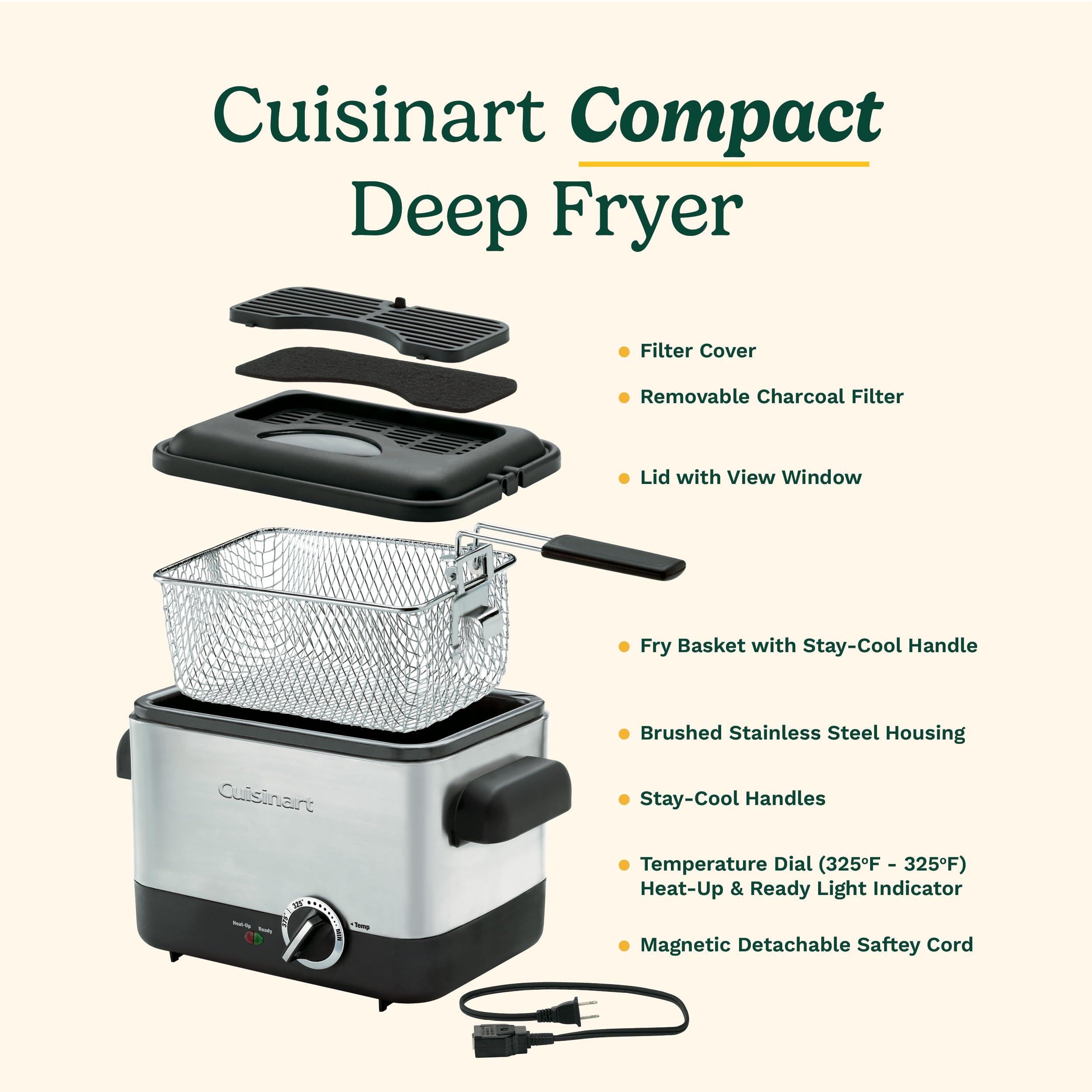 Cuisinart Compact Deep Fryer, Friteuse, Fast Heat-up and Frying