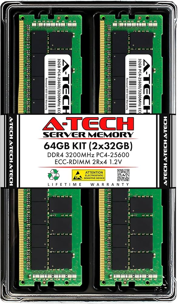 A-Tech 64GB Kit (2x32GB) DDR4 3200MHz PC4-25600 ECC RDIMM 2Rx4