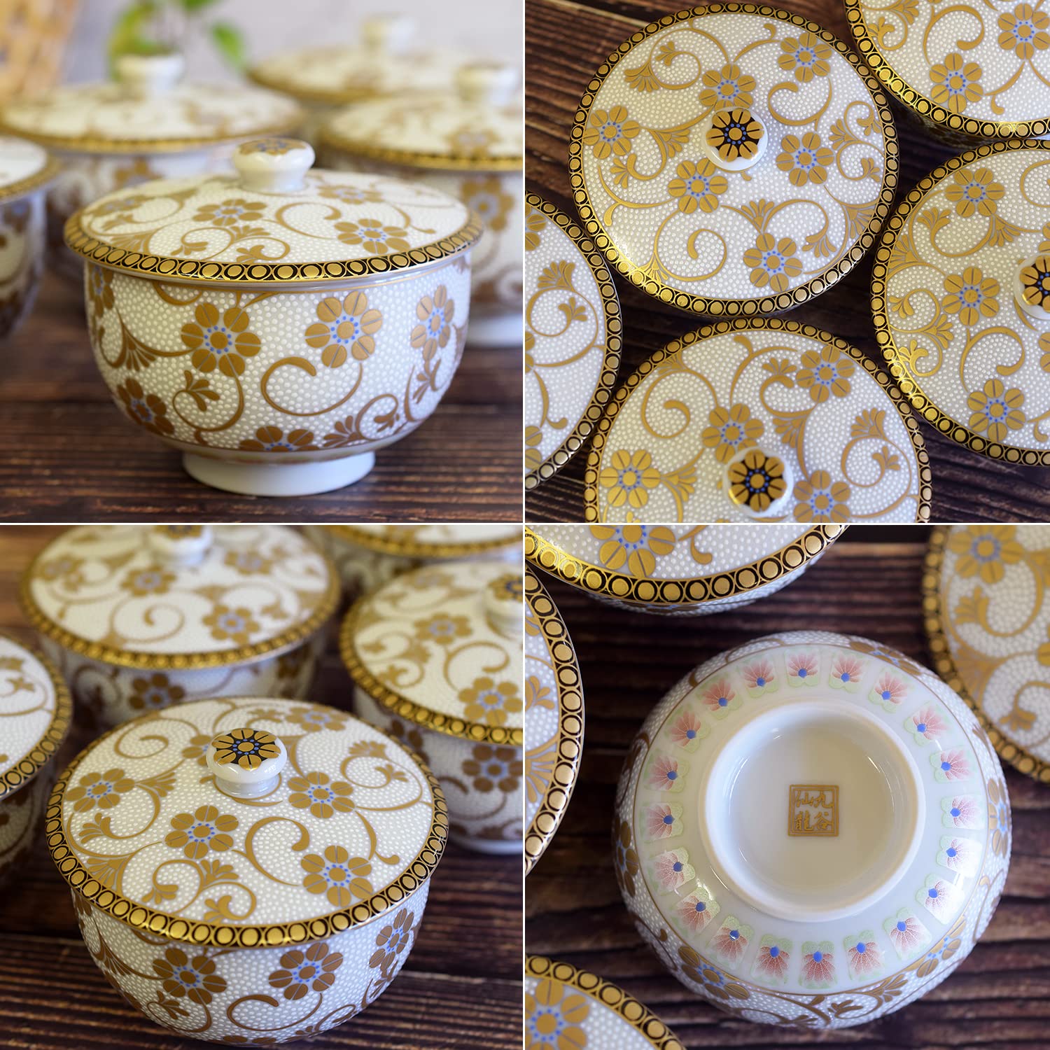 Amazon | おしゃれ 湯呑み 九谷焼 蓋付 湯呑み茶碗 5客 セット 鉄仙紋