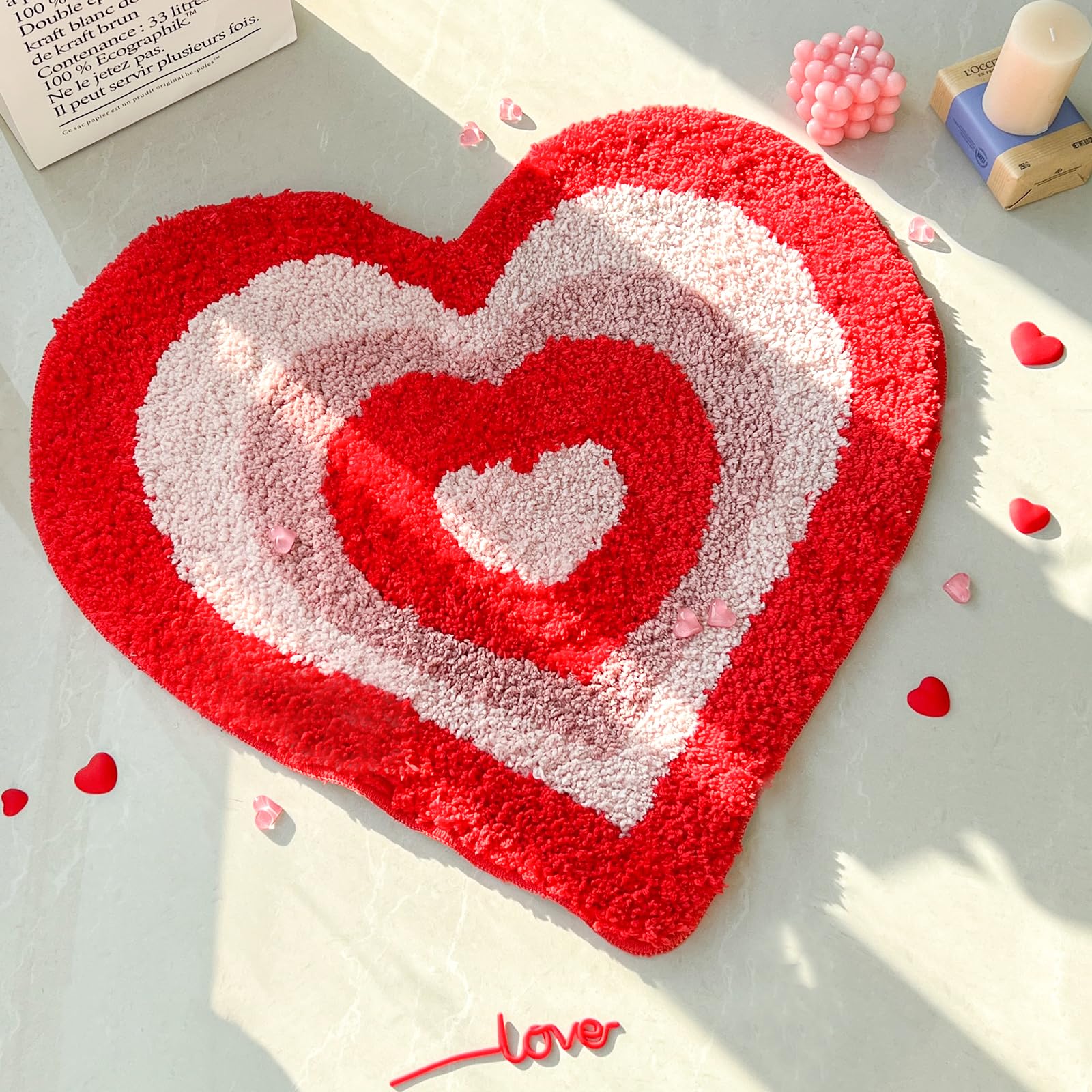 Amazon.com: YRXRUS Heart Bath Mat, Red Heart Shaped Bathroom Rug