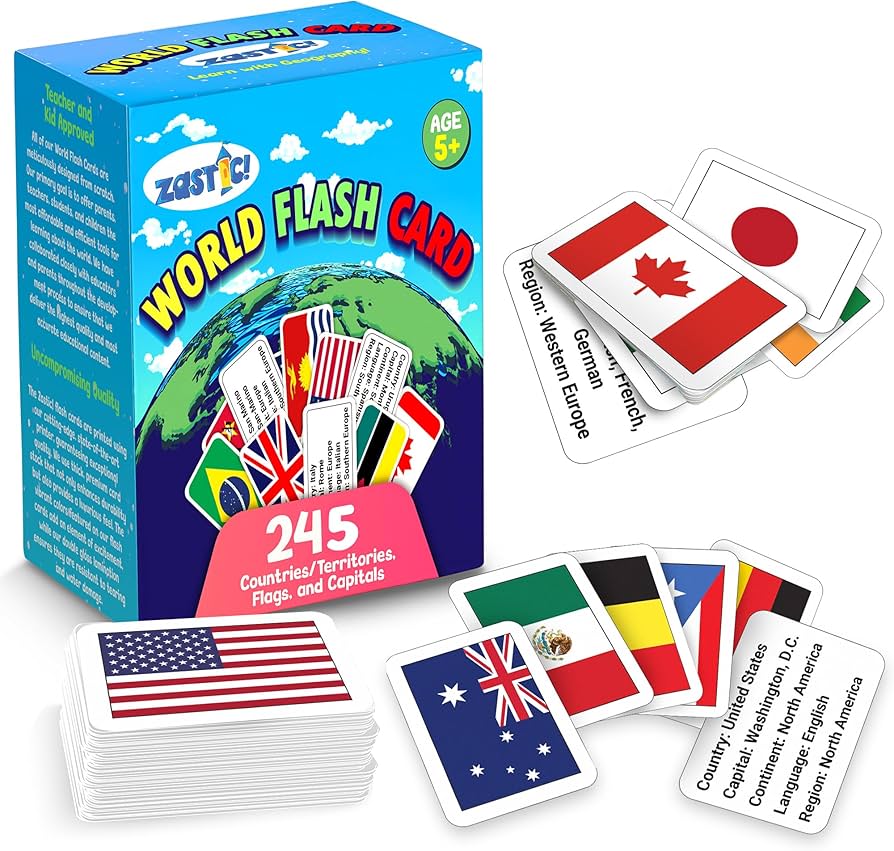 Zastic! World Flags Flashcards - 245 Country Flags, Capitals