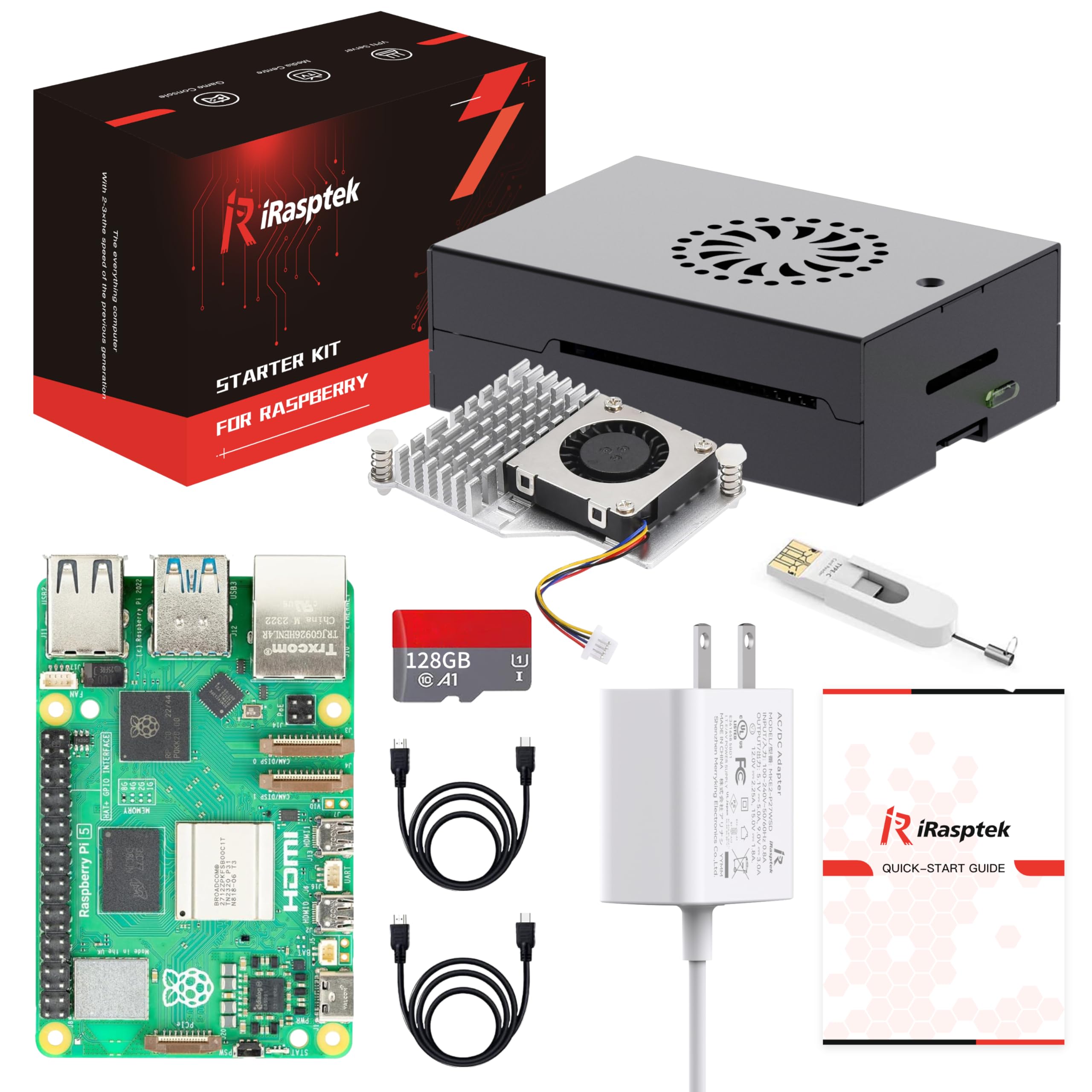 Amazon.com: iRasptek Starter Kit for Raspberry Pi 5 RAM 8GB-128GB
