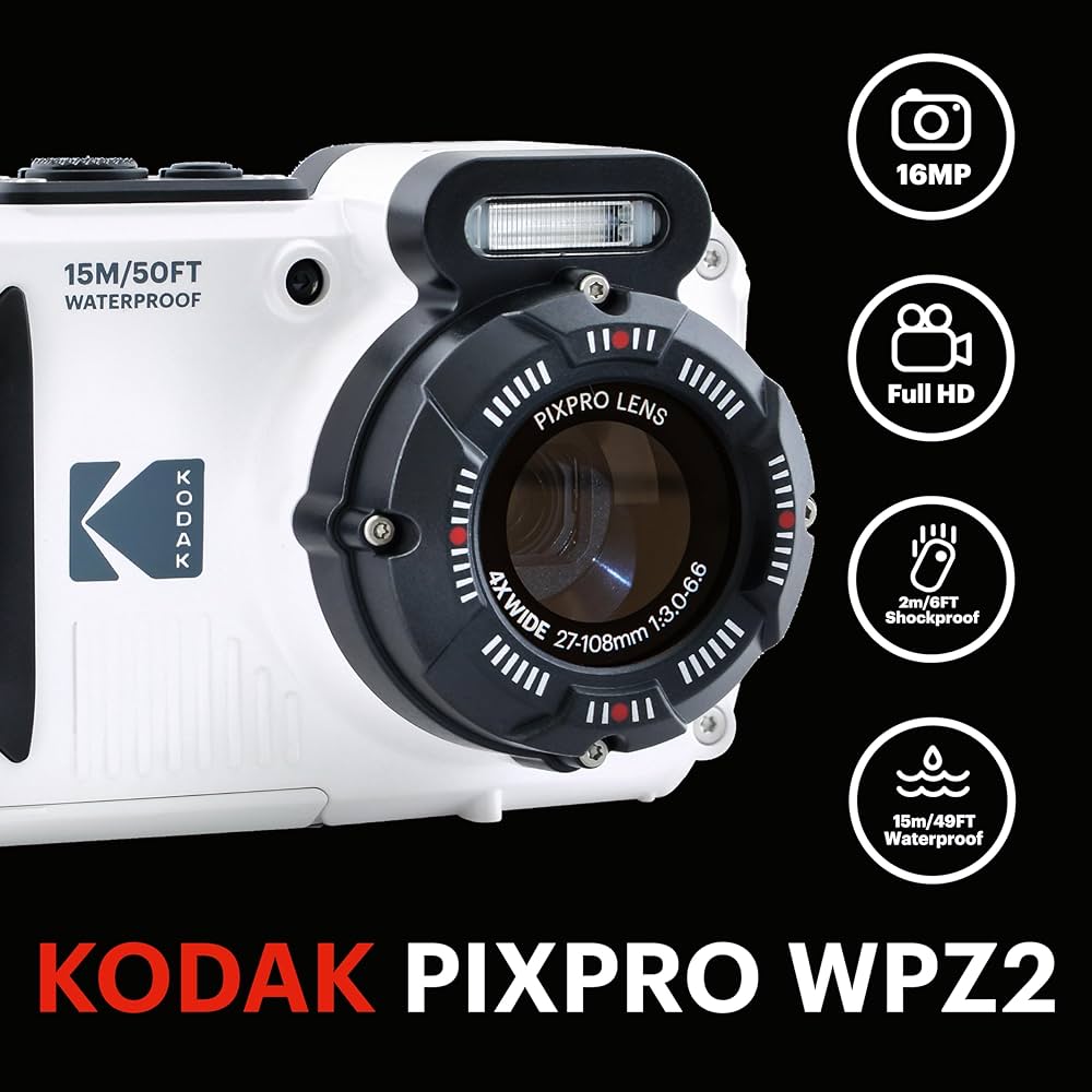 Kodak PIXPRO WPZ2 16MP 4x Zoom Tough Compact Camera - White