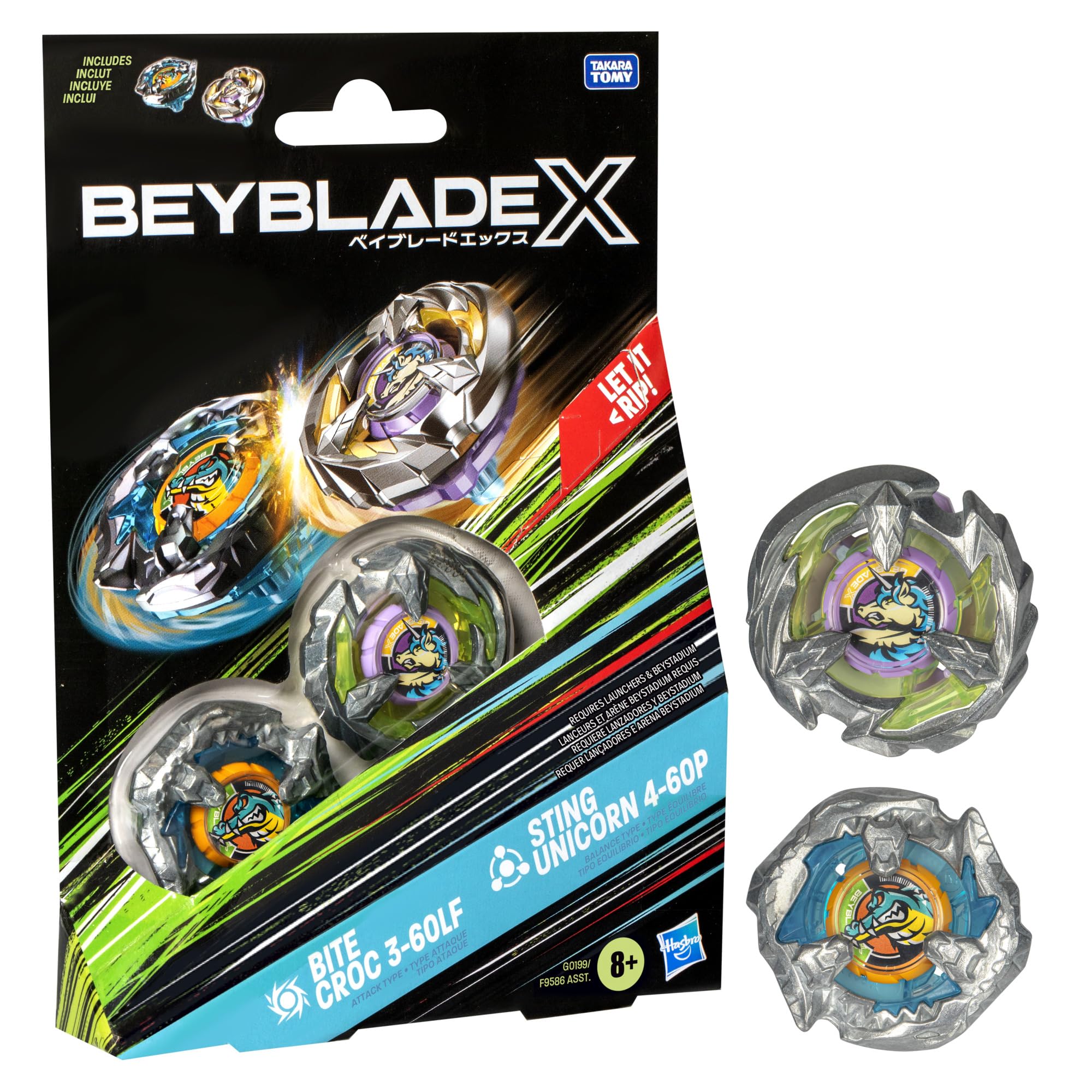 Beyblade X Bite Croc 3-60LF and Sting Unicorn 4-60P Dual Pack Set