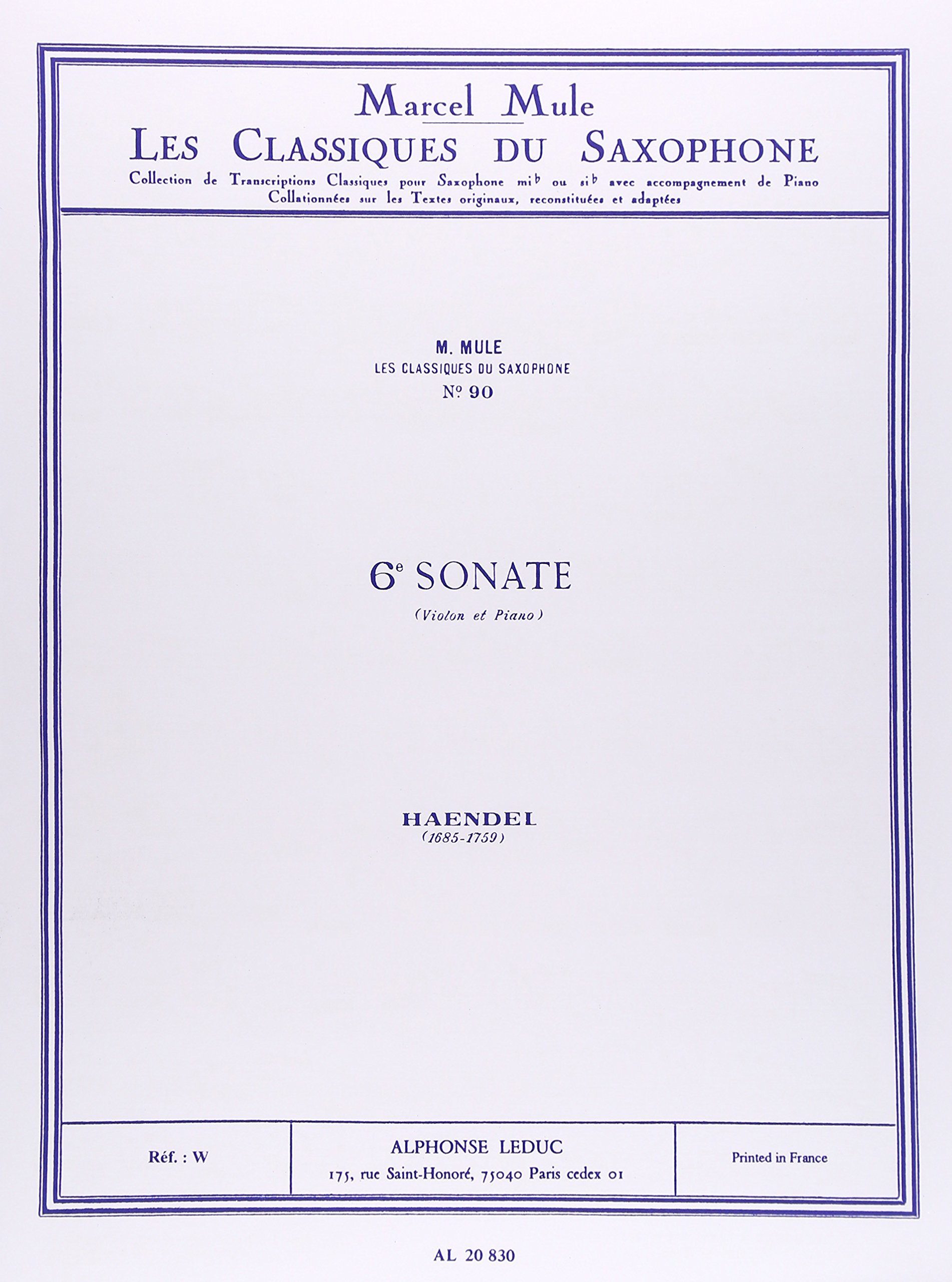 ヘンデル: ソナタ 第6番 (E-flat管用)/ミュール編/ルデュック社