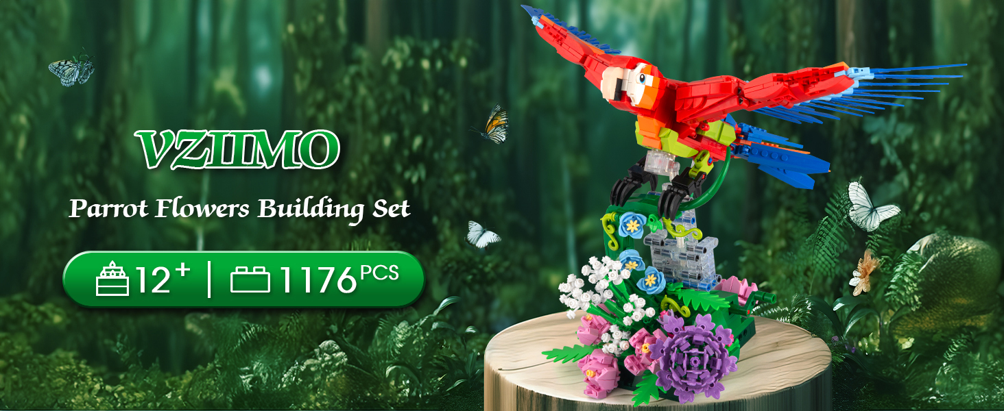 Amazon.com: Vziimo Parrot Floral Building Set, MOC Flower and
