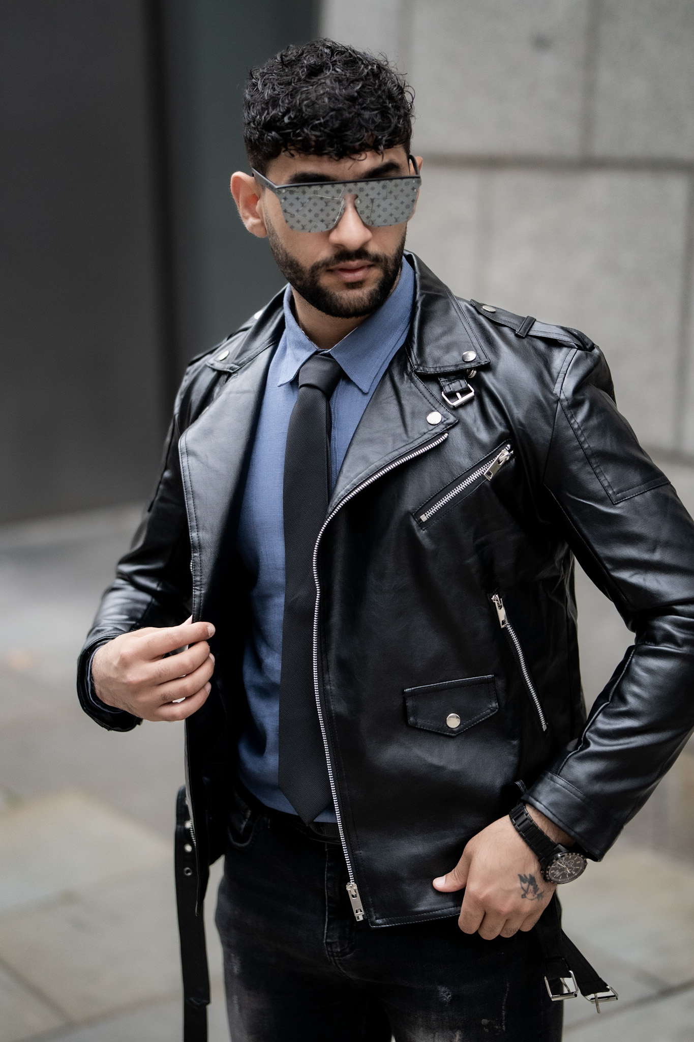 AOWOFS Men's Faux Leather Jacket Double Belt Punk Motorcycle Zip