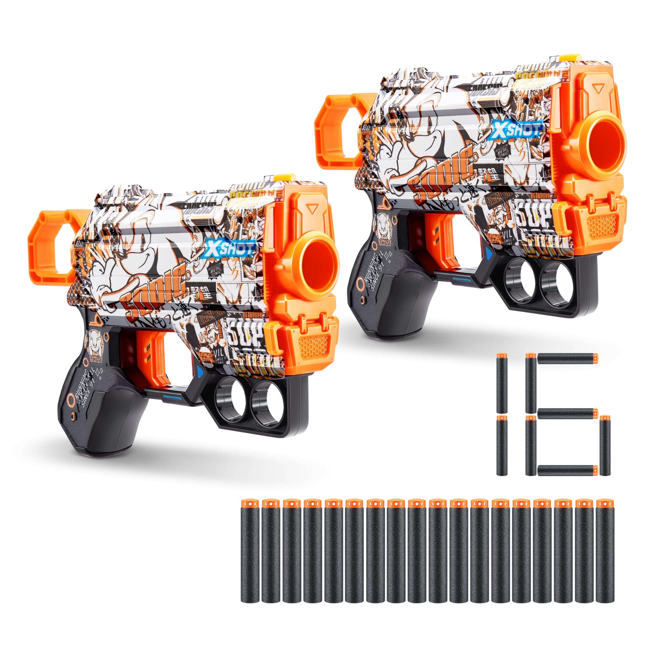 X-Shot Skins Menace - Sonic Retro (2 Pack + 16 Darts) by ZURU