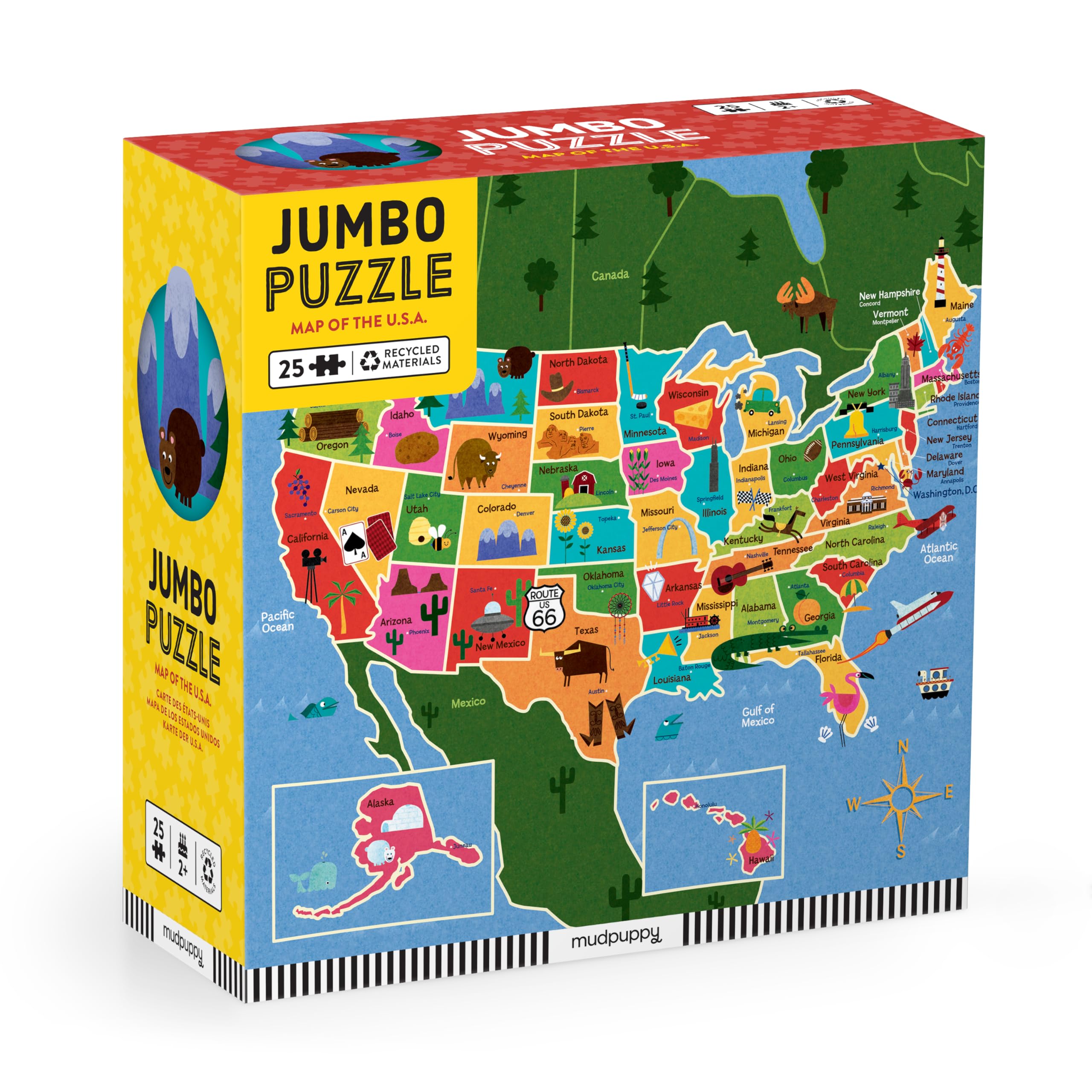 Amazon.com: Mudpuppy Map Of USA - Jumbo 25 Piece Jigsaw Floor