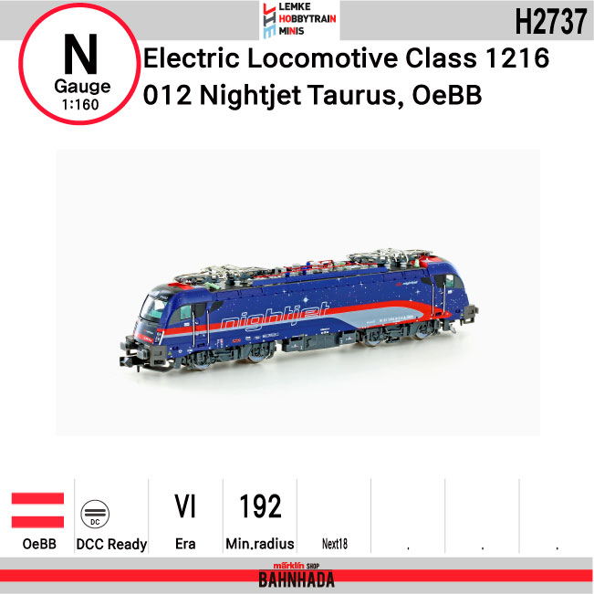 Hobbytrain N H2737 Electric Locomotive Class 1216 012 Nightjet