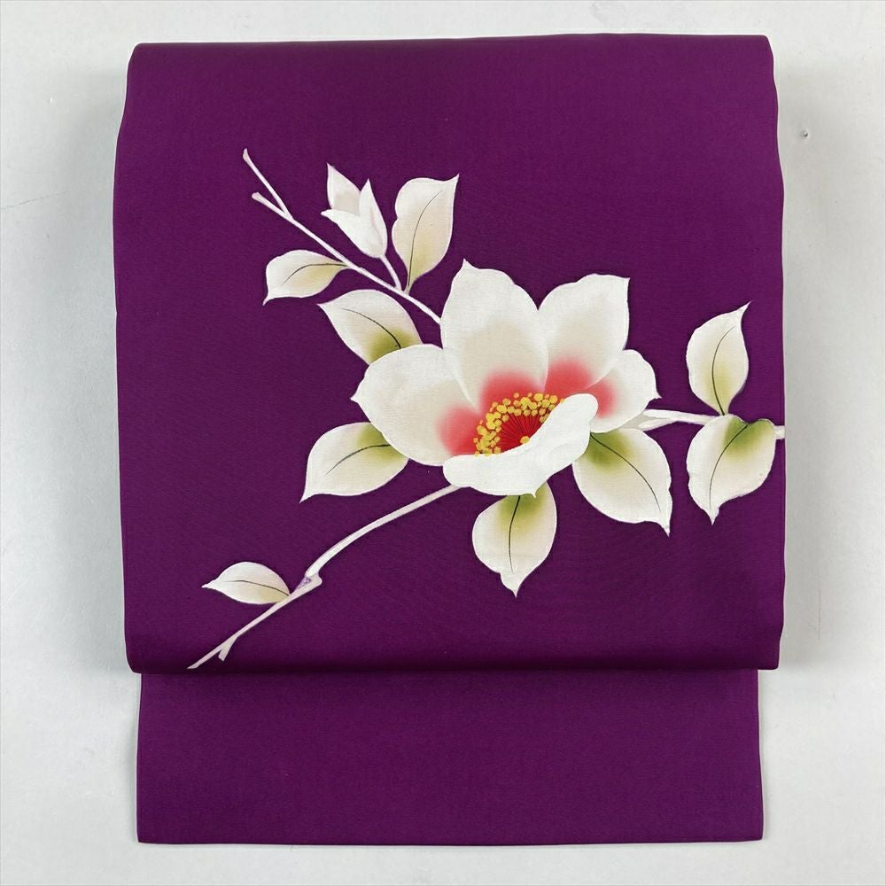 中古）名古屋帯 紫 カジュアル 名古屋仕立て 塩瀬 染め カトレア