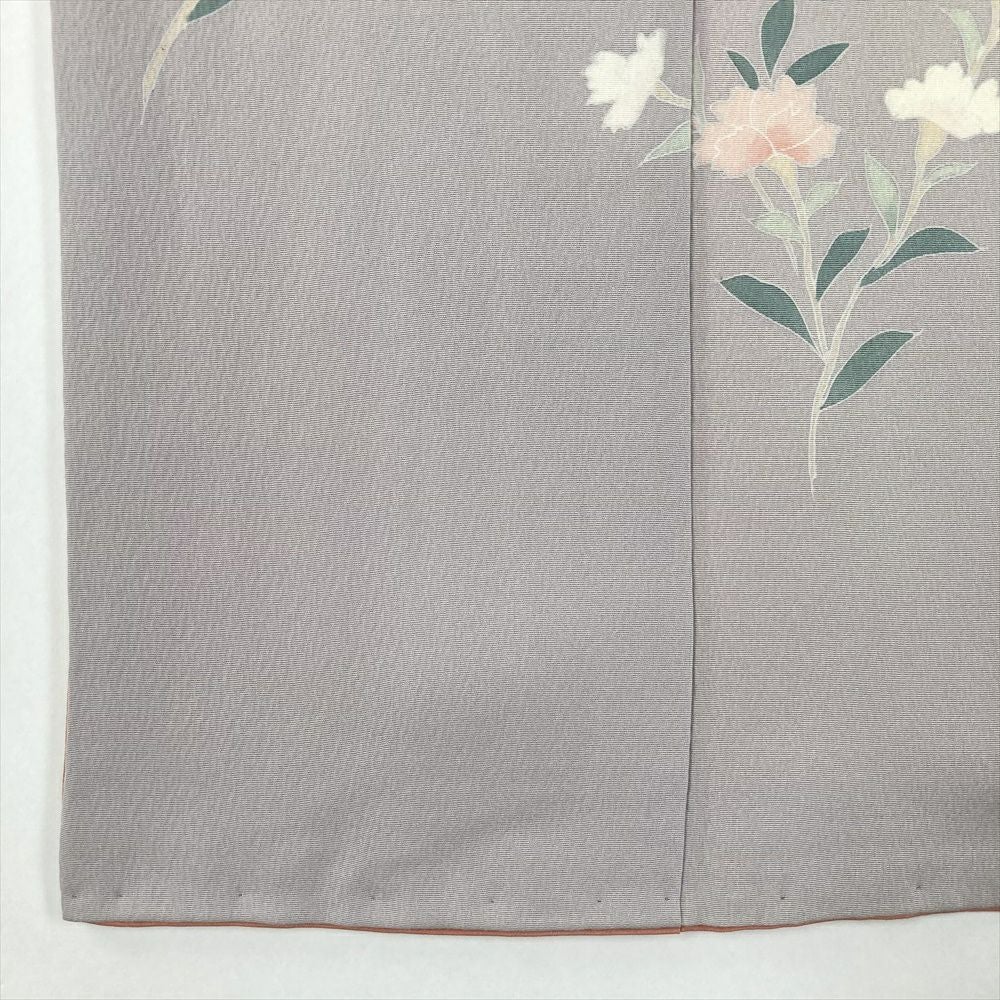 中古） 訪問着 薄藤色 紫系 セミフォーマル ちりめん 加賀調 四季花 袷