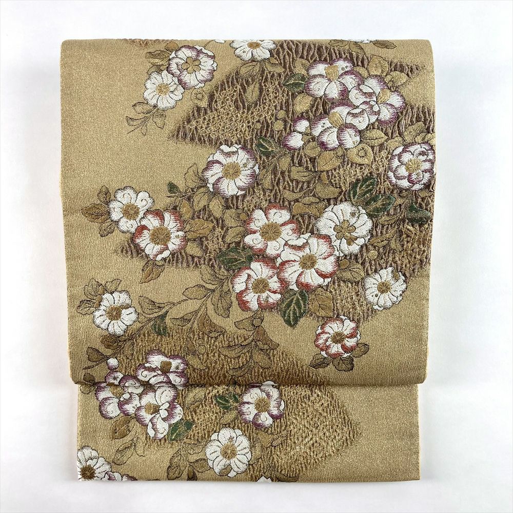 中古）袋帯 黒 フォーマル セミフォーマル 六通 金糸 銀糸 辻が花