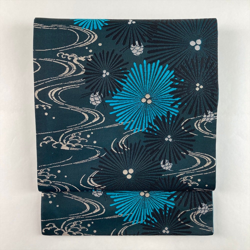 中古）袋帯 紫 カジュアル 全通 織り 幾何学 絹