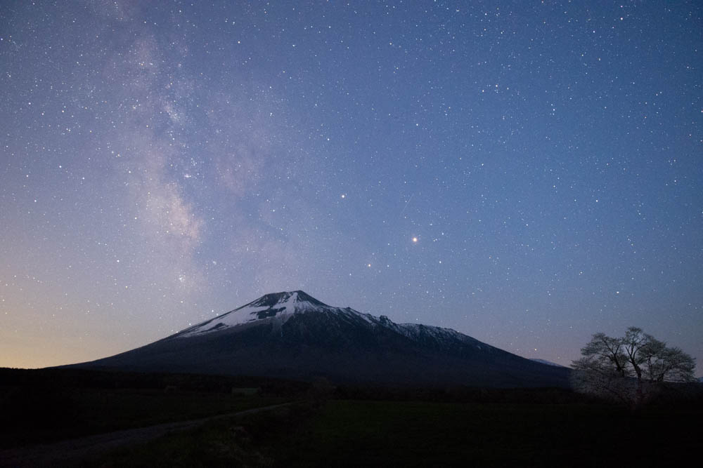 ニコンD500夜景レビューin岩手山「上坊牧野の一本桜で天の川」遍