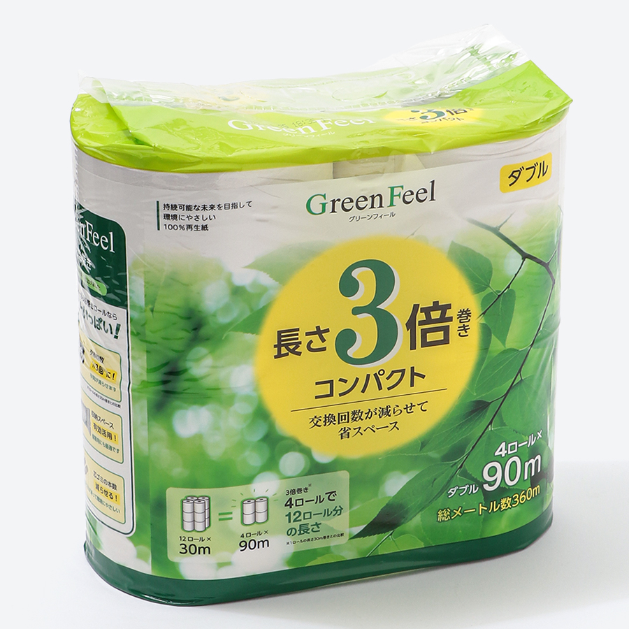 鶴見製紙＞グリーンフィール長さ3倍巻きコンパクト トイレットペーパー