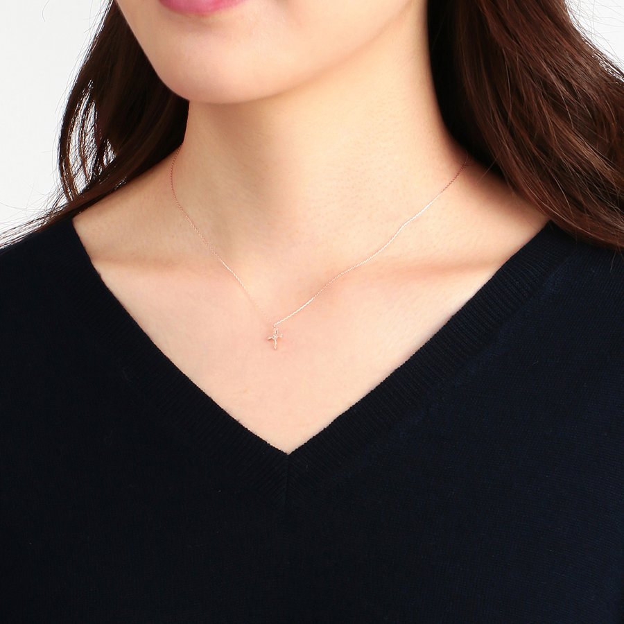 K10 ピンクゴールド ダイヤモンド クロス ネックレス – Milluflora