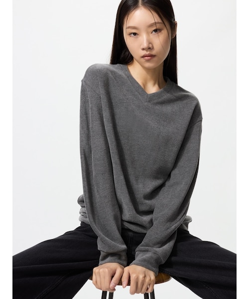 ソフトニットフリースVネックT｜ユニクロの通販｜&mall（アンドモール